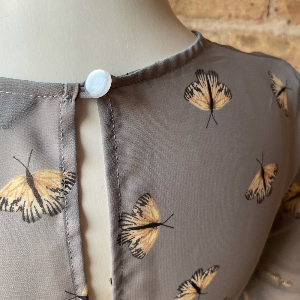 Topshop Light Blue Butterfly Dress w/ Bell Sleeves - Picture 7 of 10